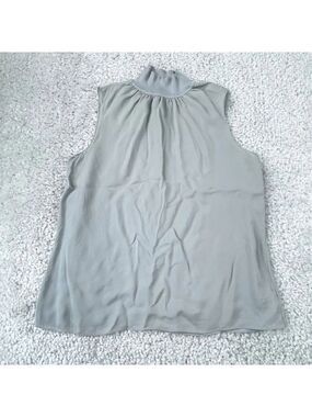 Theory Sleeveless Silk Rib Neck Blouse Top Light Gray Womens Large